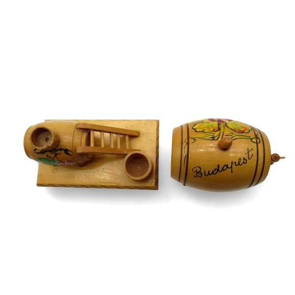 Miniature WOODEN BARREL Set with Grape Design Hungary Vintage - Picture 5 of 10